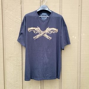 Navy Blue Graphic Tee with Crossed Pistols